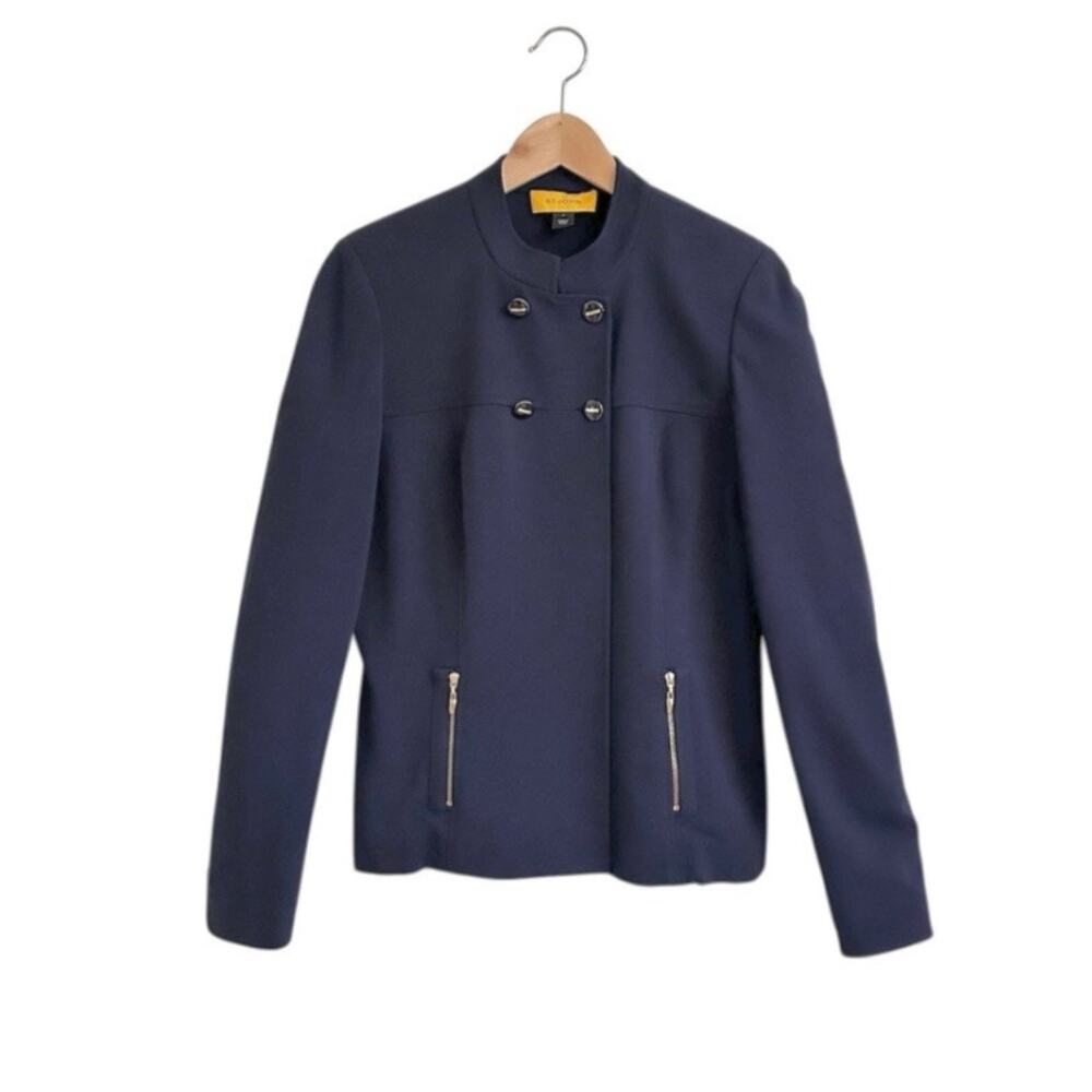 St John Gold Button Navy Blue Jacket Yellow Label Sz 4 Classic